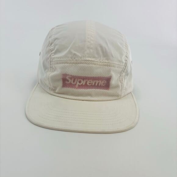 Supreme Box Logo Hat Cap Clip Back White 5 Panel Mesh NY USA Skater - Picture 1 of 6